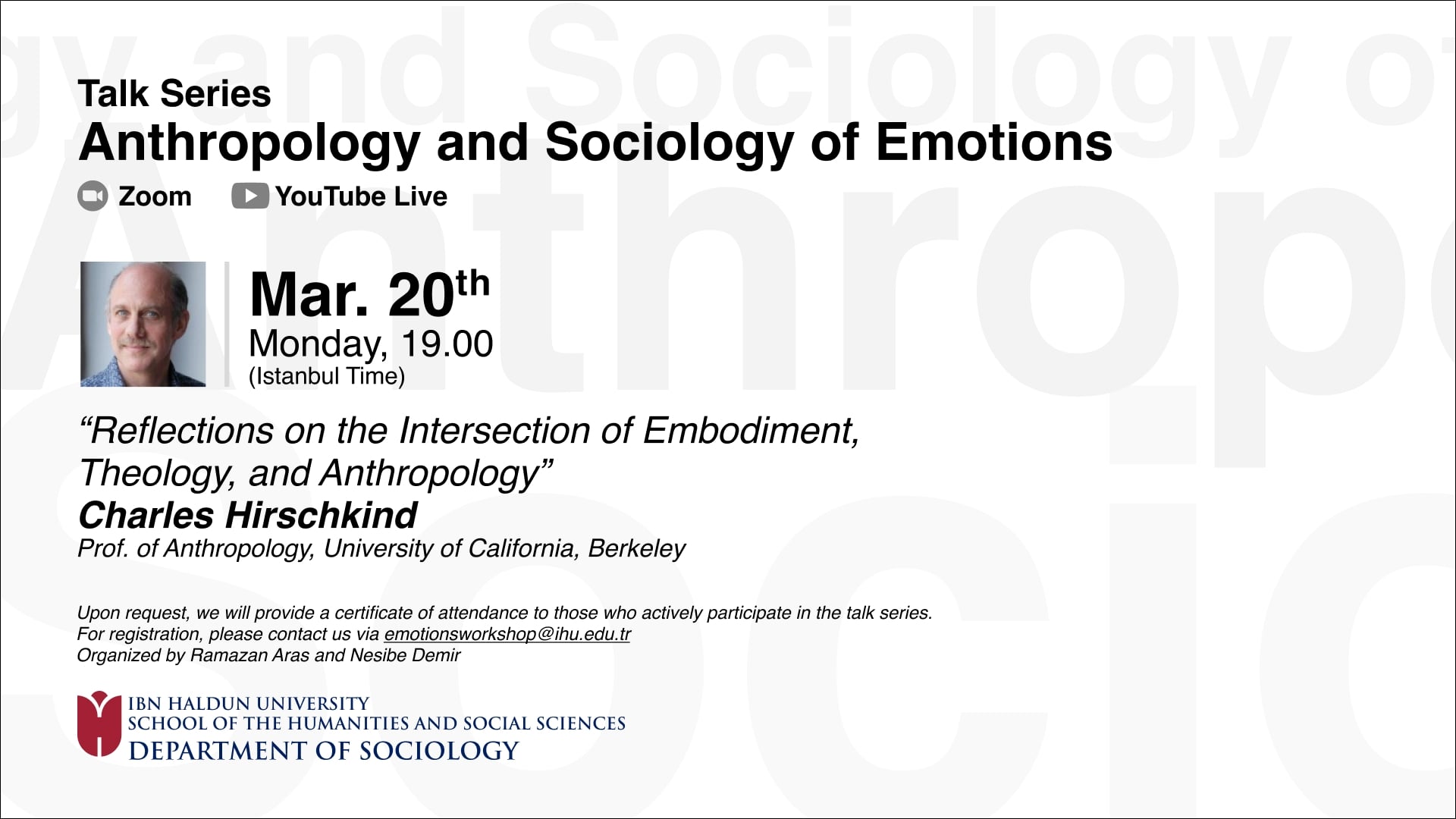 Anthropology and Sociology of Emotions Talk Series : Reflections on the Intersection of Embodiment, Theology, and Anthropology