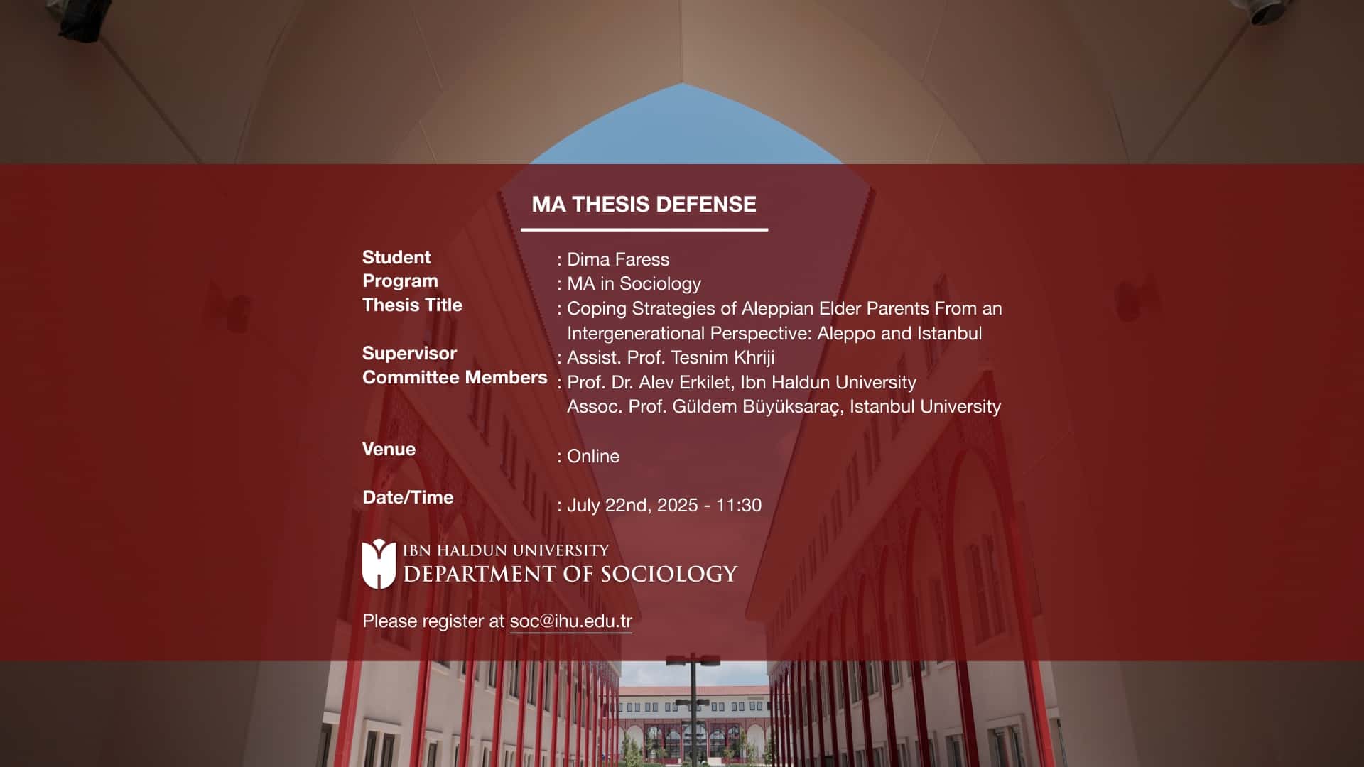 MA Thesis Defense: “Coping Strategies of Aleppian Elder Parents From an Intergenerational Perspective: Aleppo and Istanbul”