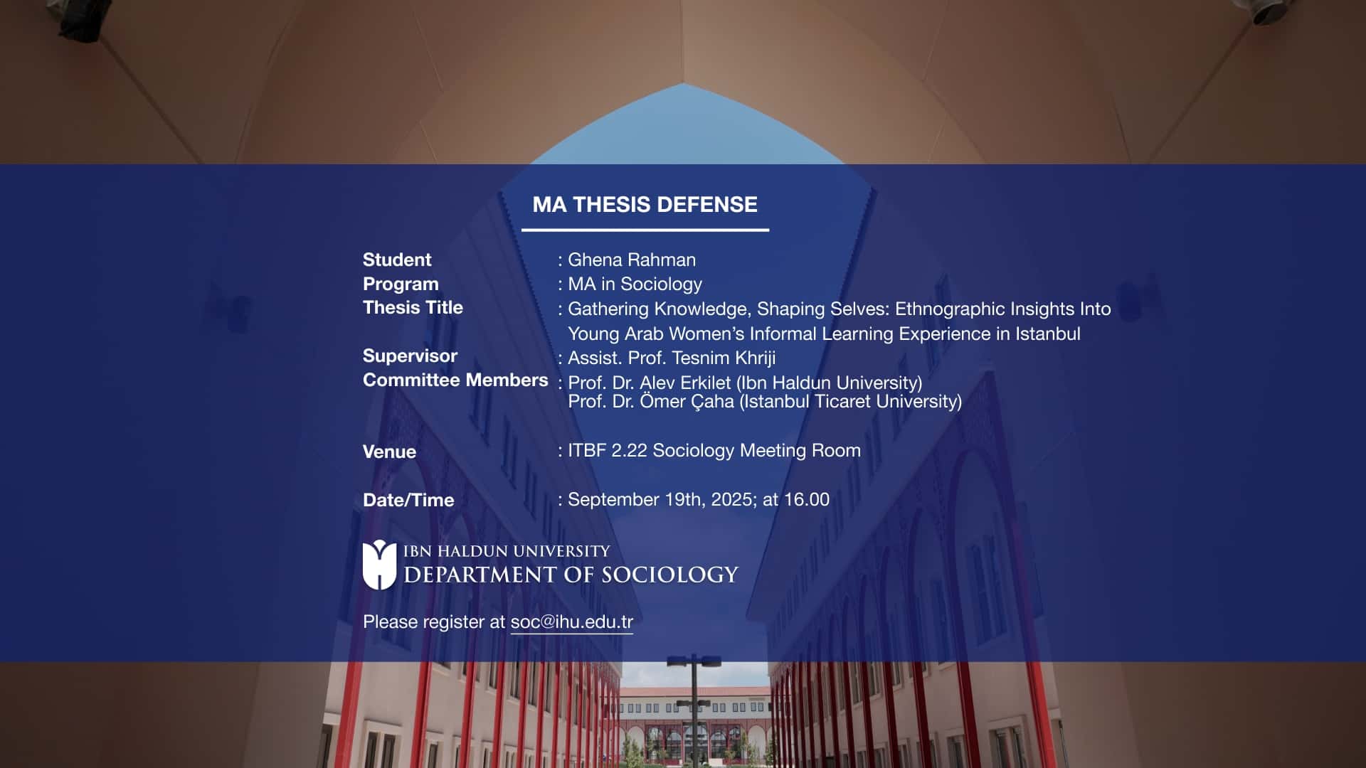MA Thesis Defense: “Gathering Knowledge, Shaping Selves: Ethnographic Insights Into Young Arab Women’s Informal Learning Experience in Istanbul”