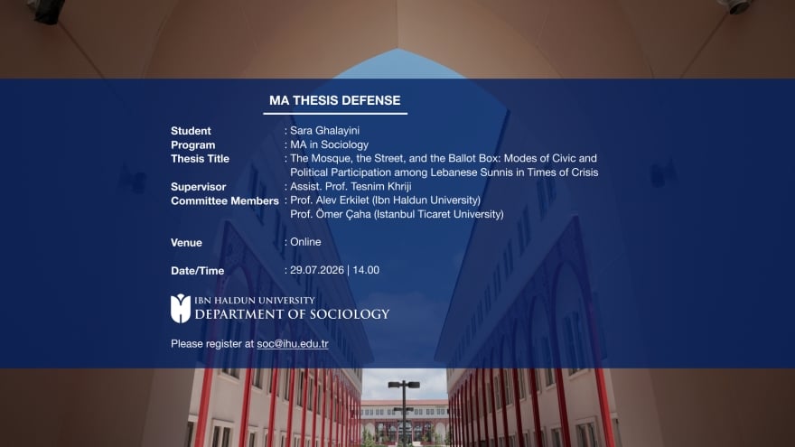 Yüksek Lisans Tezi Sunumu ve Savunması: “The Mosque, the Street and the Ballot Box: Modes of Civic and Political Participation Among Lebanese Sunnis in Times of Crisis”